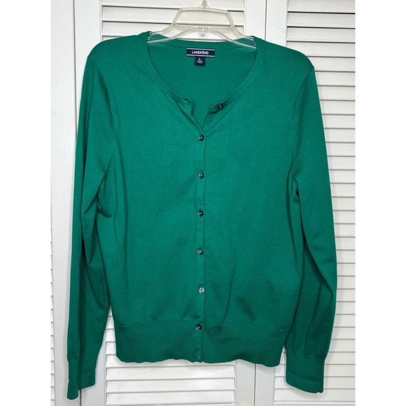 Lands' End Sweaters - Lands' End Kelly Green Cardigan L Old Money Preppy Dark Academia Fine Knit Crew